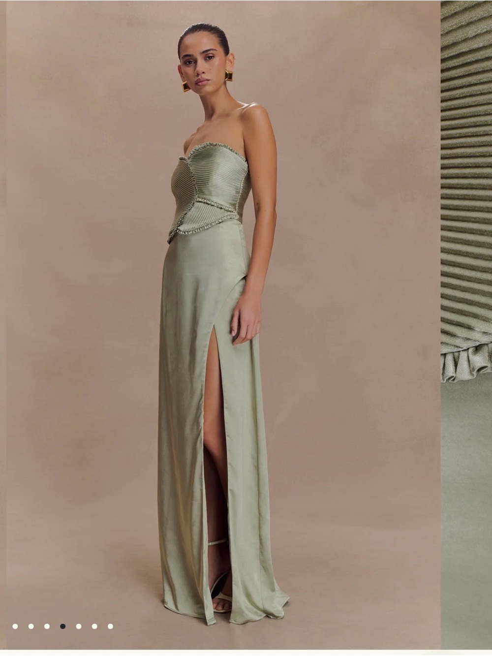 Meshki Sage Green Strapless Maxi Gown with Side Slit - Picture 3 of 3